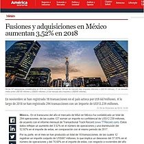 Fusiones y adquisiciones en Mxico aumentan 3,52% en 2018